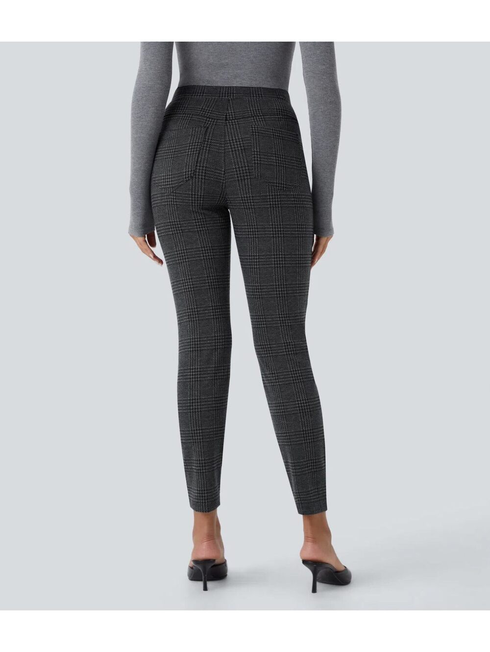Halara Flex High Waisted Houndstooth Plaid Skinny Pants Charcoal Black Size L - Picture 2 of 8